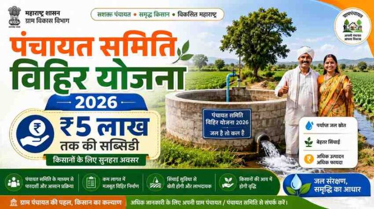पंचायत समिति विहिर योजना 2026 – किसानों को मिलेगी ₹5 लाख तक की सब्सिडी, ऐसे करें आवेदन